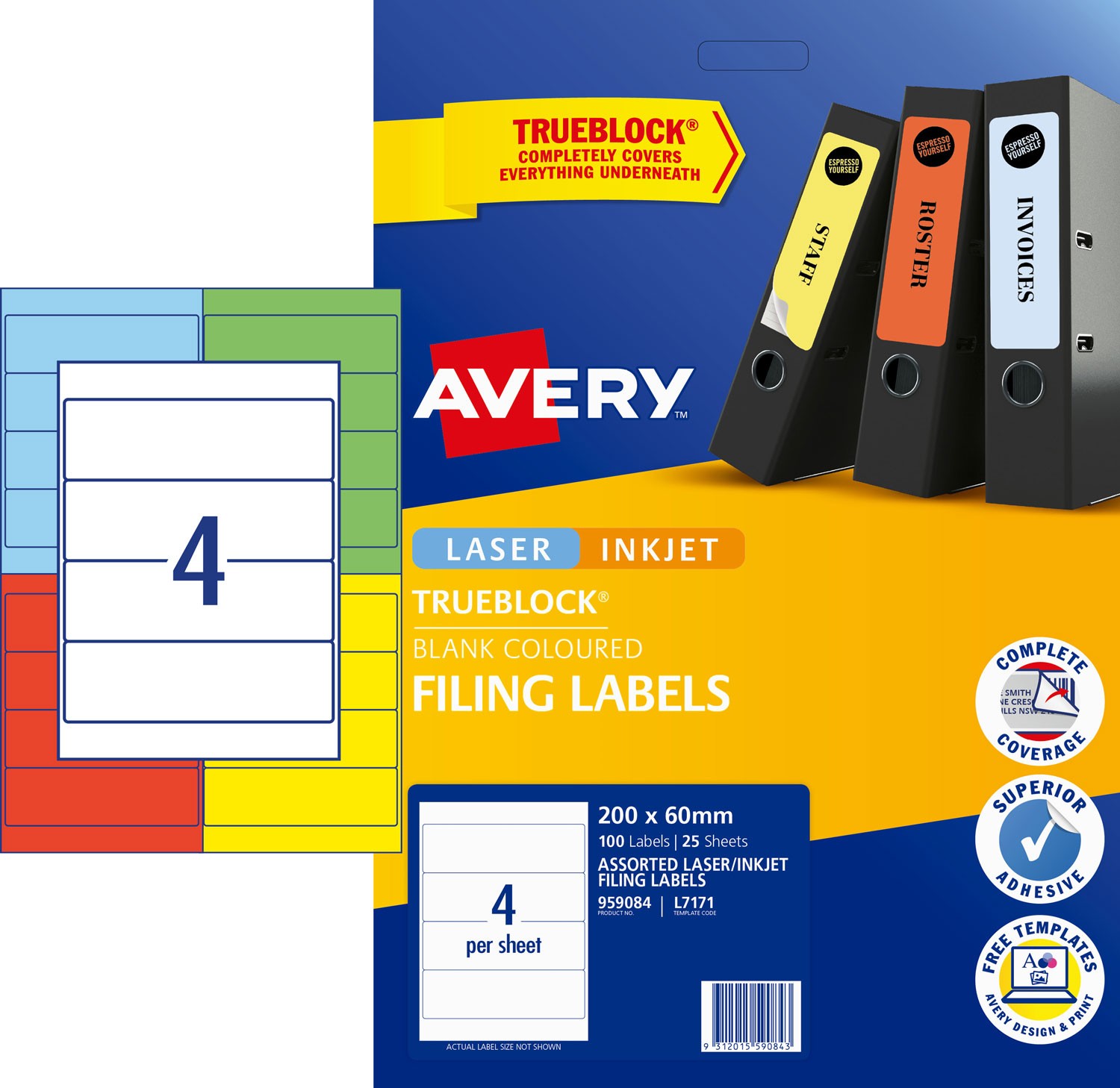 Assorted Lever Arch Filing Labels 959084 Avery Australia
