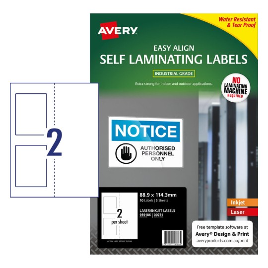 Avery Laminating Sheets, Self Adhesive - 2 sheets